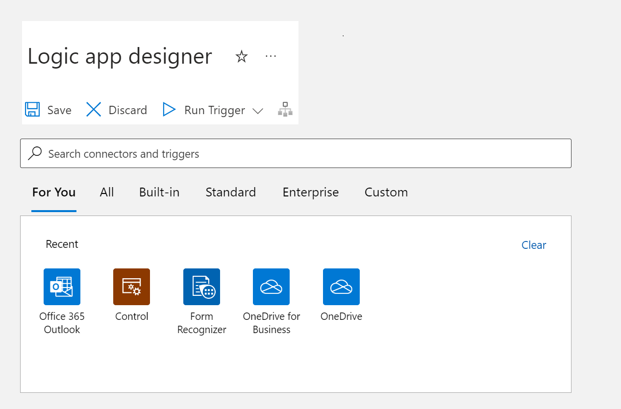 Skärmbild av startsidan för Logic App Designer.