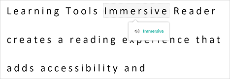 Skärmbild av Immersive Readers text-till-tal-funktionen som läser upp text högt.