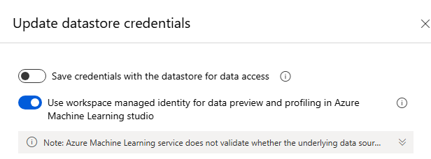 Använd arbetsytans hanterade identitet för förhandsversion och profilering av data i Azure Mašinsko učenje Studio.