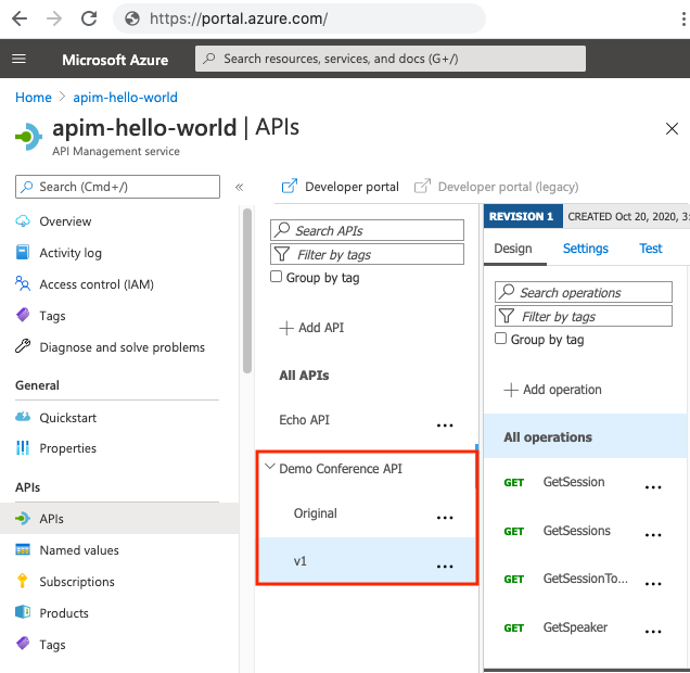 Version som visas i Azure-portalen