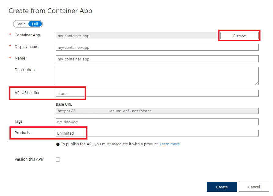 Skapa API från Container App