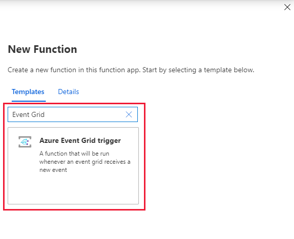 Välj event grid-utlösarmallen i Azure-portalen.