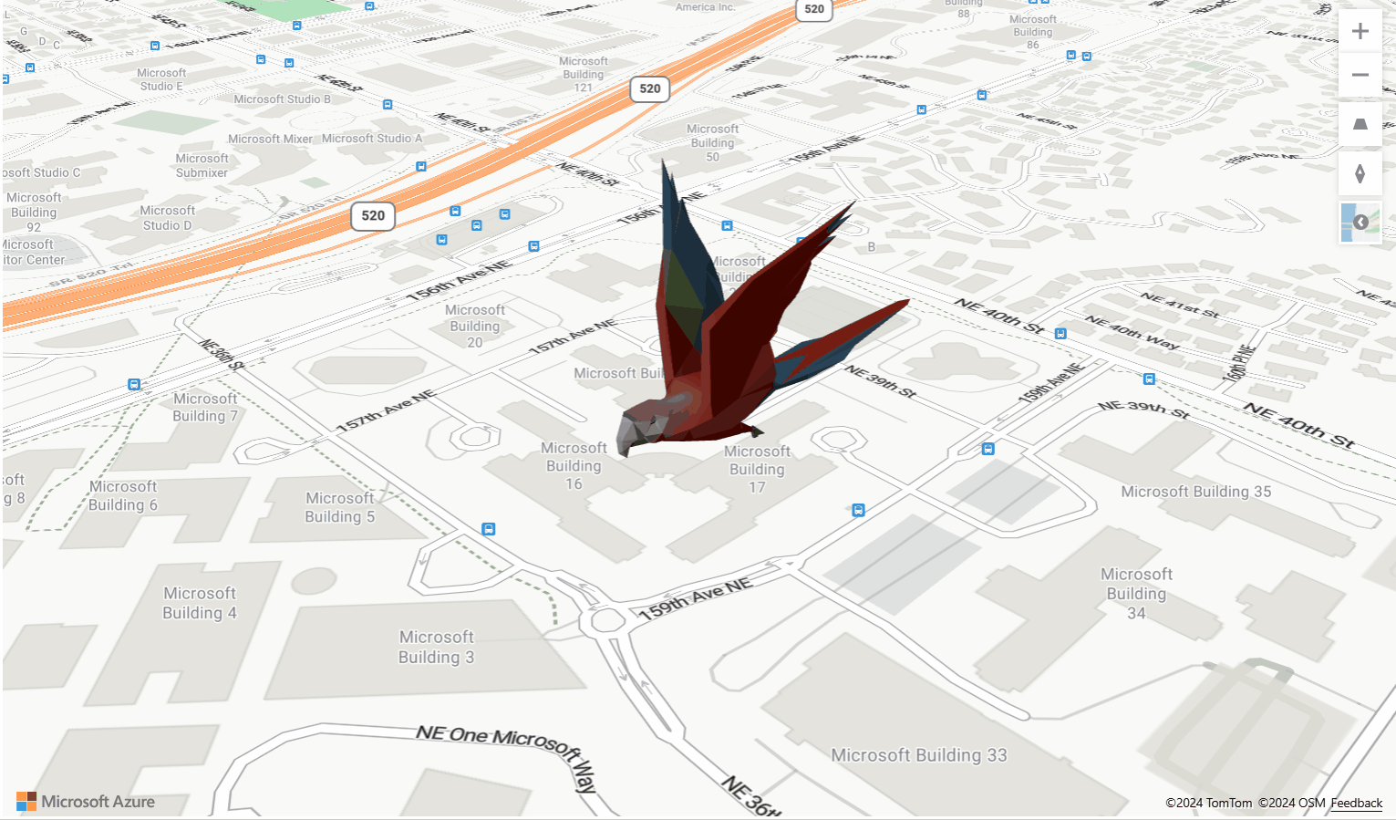 A screenshot showing an animated 3D parrot on the map.