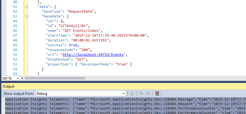 Skärmbild som visar körning av appen i felsökningsläge i Visual Studio.