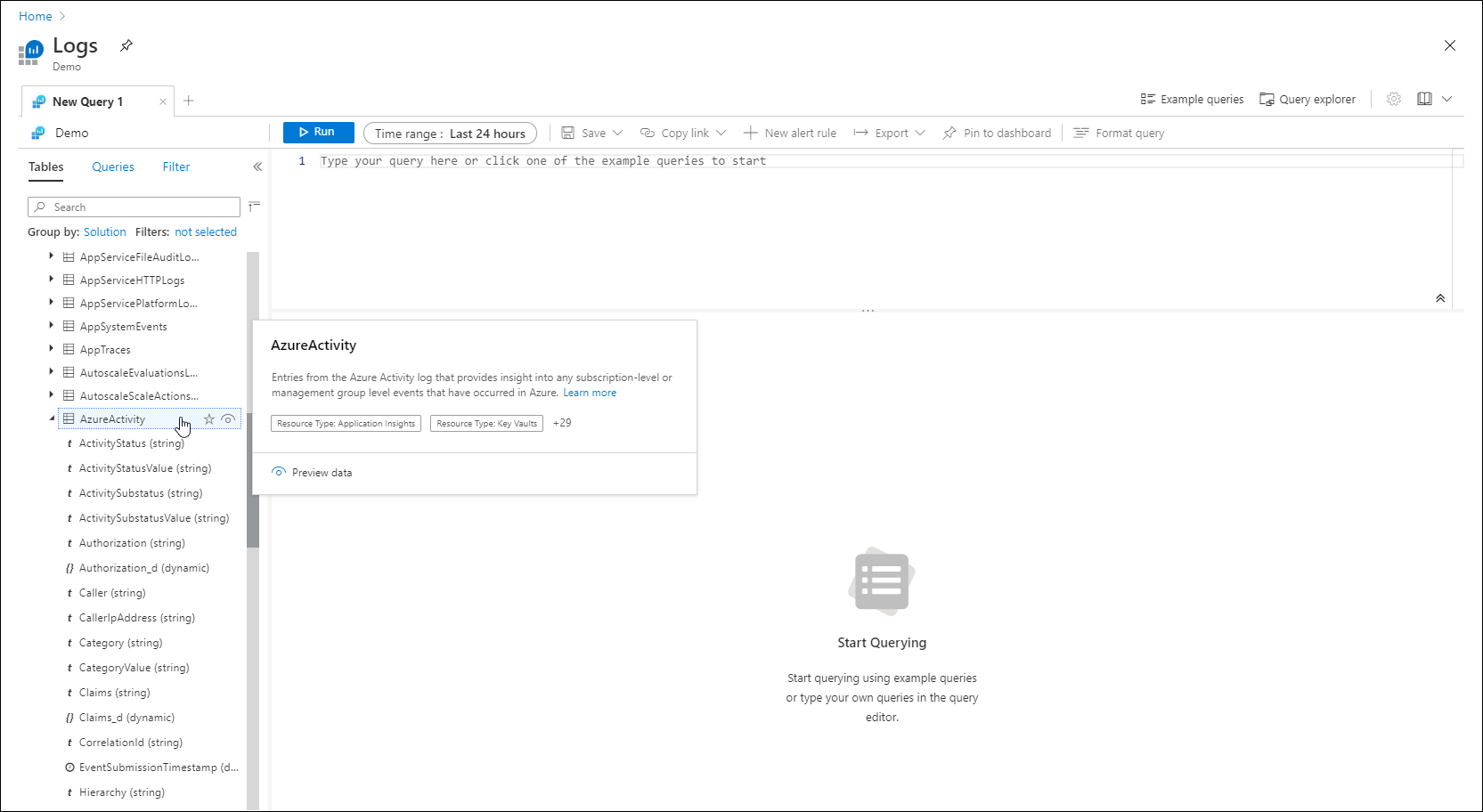 Skärmbild som visar vyn Tabeller.