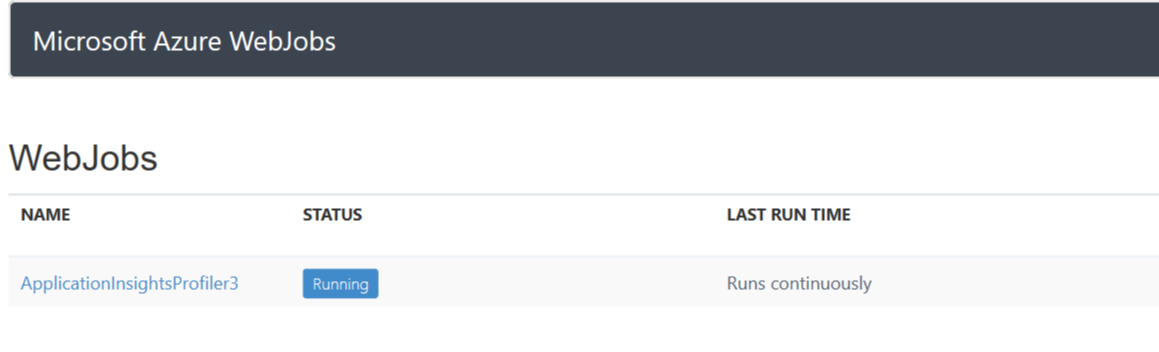 Skärmbild som visar fönstret Webbjobb, som visar namn, status och senaste körning av jobb.