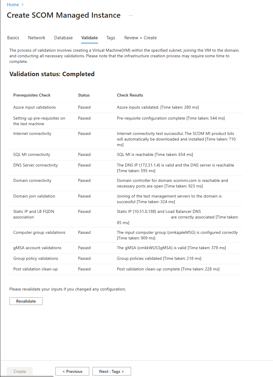 Skärmbild som visar valideringsstatus: Slutförd.