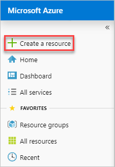 Skärmbild av att skapa en ny resurs i Azure-portalen