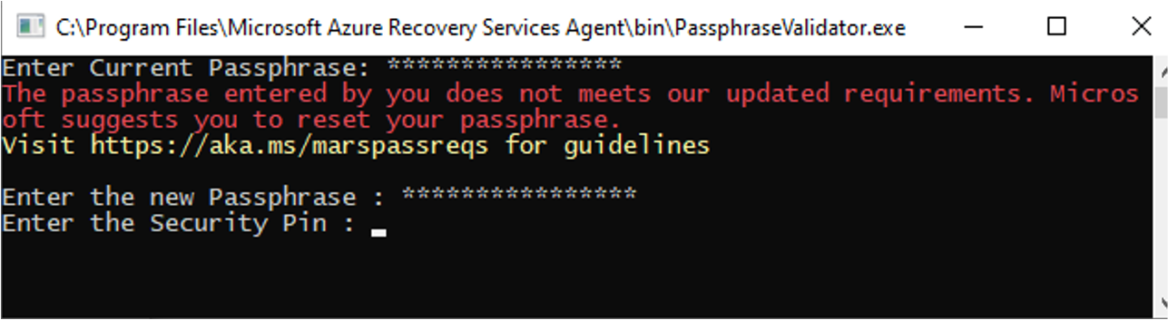 Screenshot shows the process to generate passphrase with the required details.