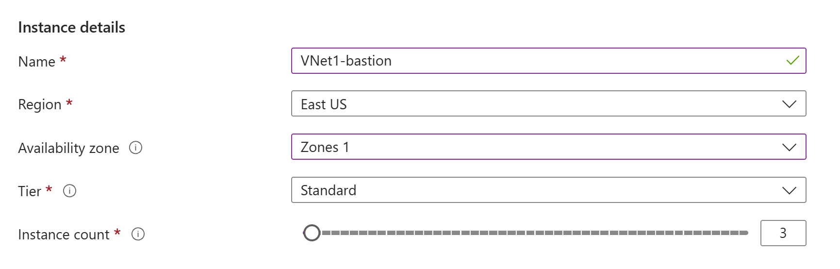 Skärmbild av information om Azure Bastion-instansen.