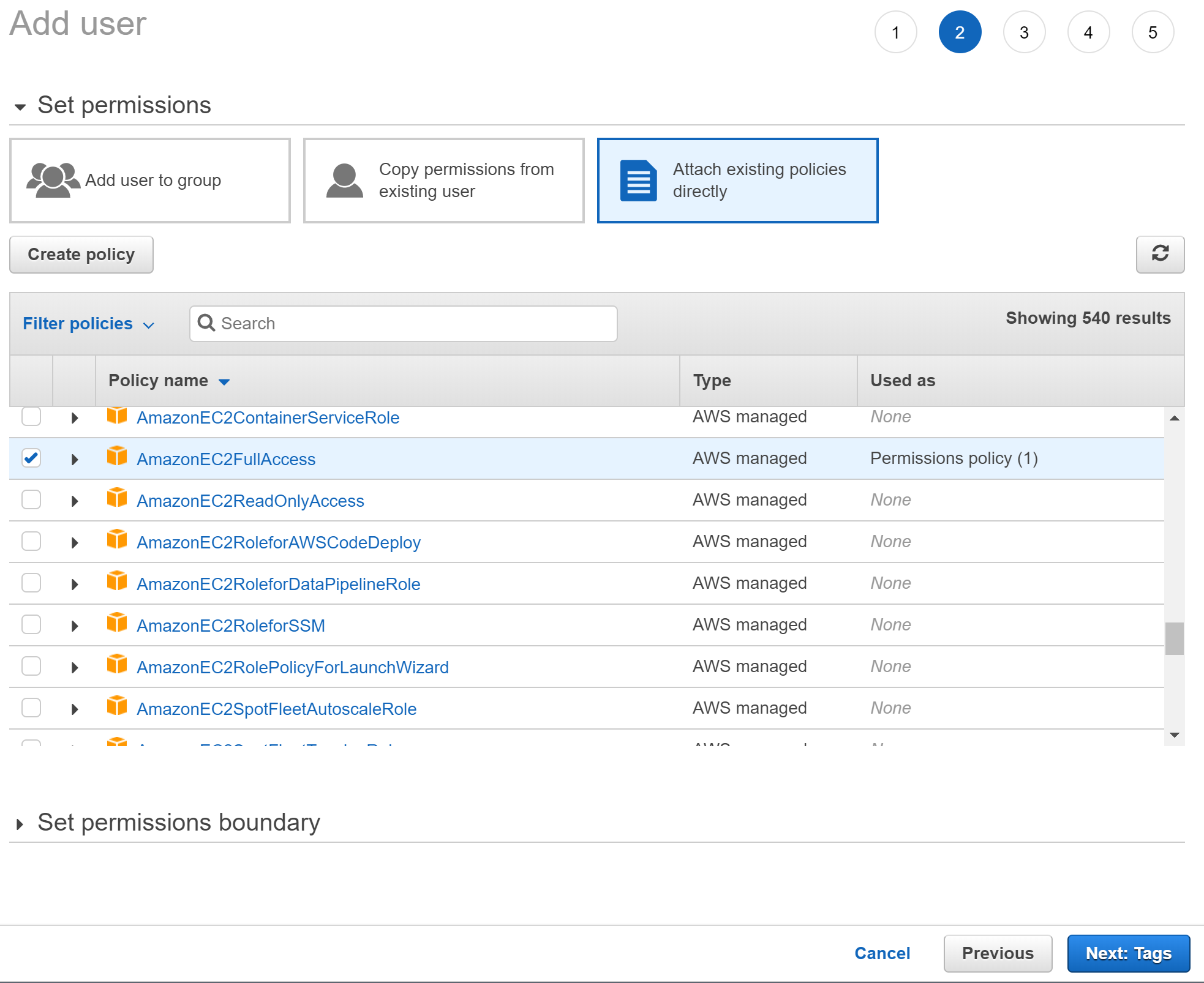 Third screenshot of creating a new user in an AWS cloud console.