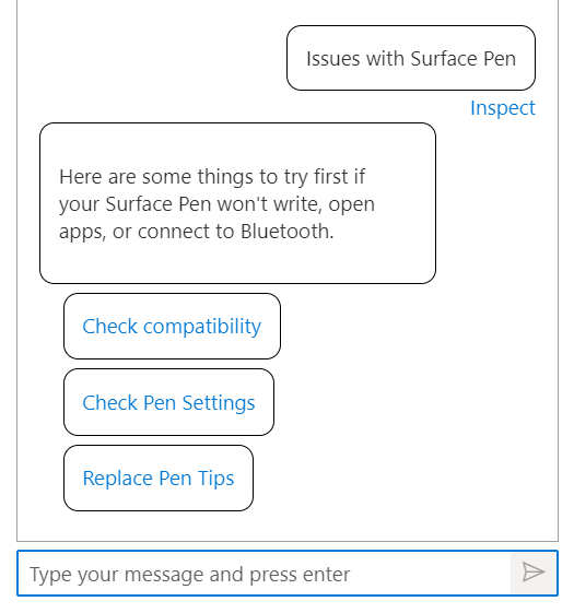 Screenshot of chat test UI