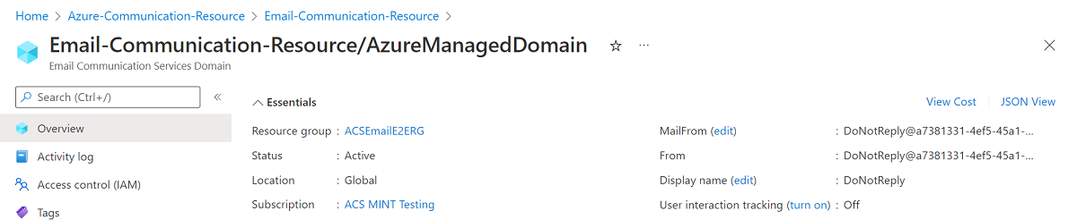 Skärmbild som visar översiktssidan för Azure Managed Domain.