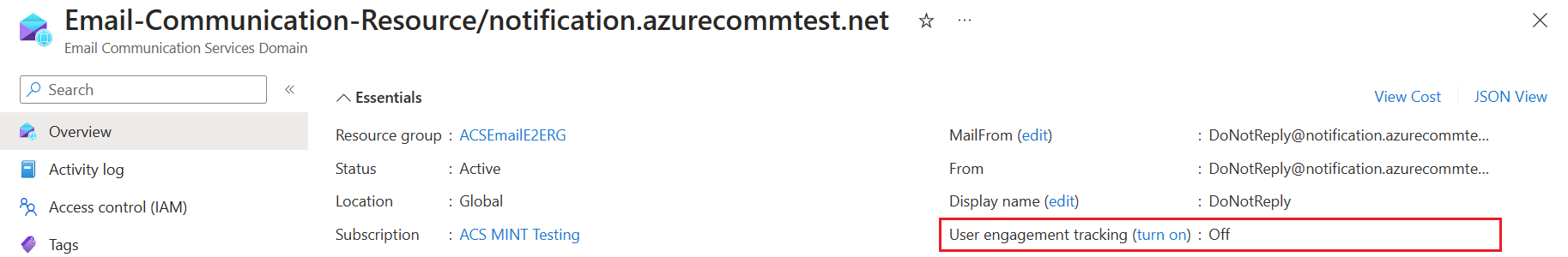 Skärmbild som visar översiktssidan för domänen.