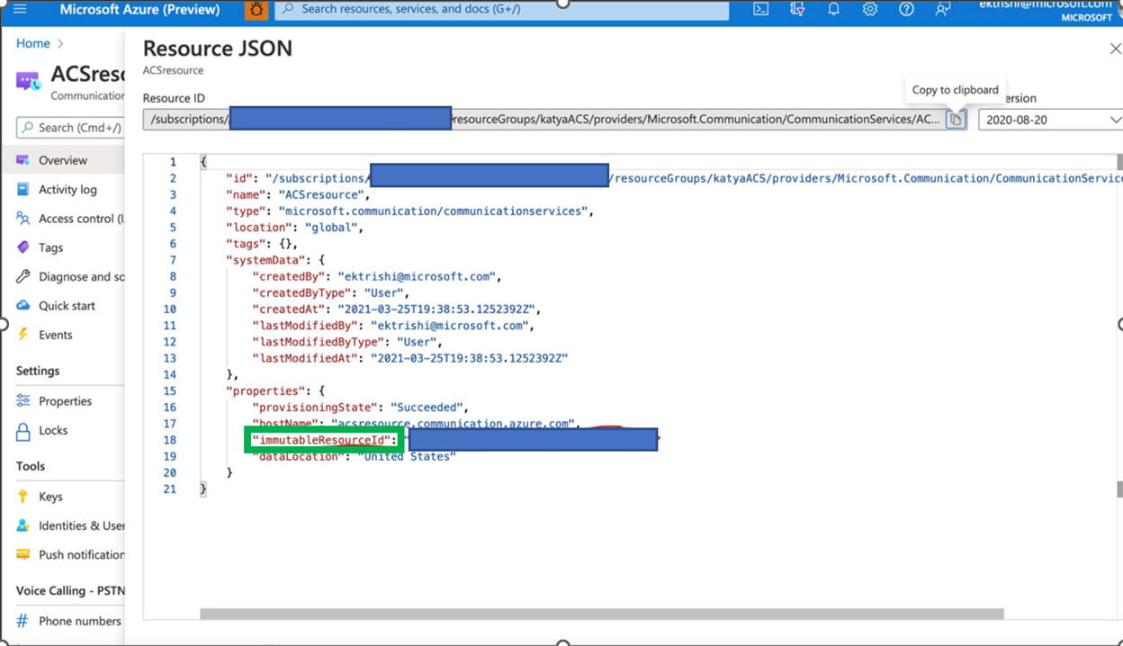 Skärmbild av Resurs-ID för Azure.
