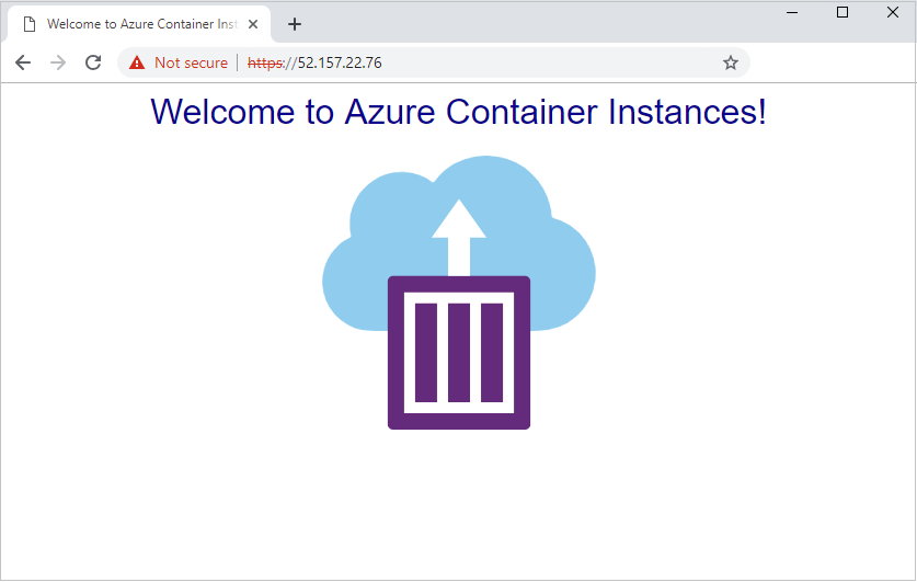 Skärmbild från webbläsaren som visar ett program som körs i en instans av Azure-containern
