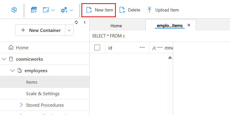 Skärmbild av alternativet Nytt objekt i Data Explorer menu.