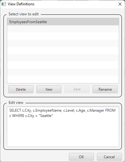 Skärmbild av hur du lägger till en fråga när du skapar en vy.