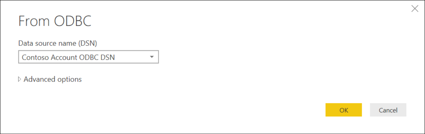 Skärmbild som visar hur du väljer D S N i Power BI Hämta data.