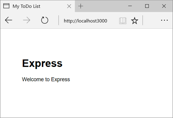 Skärmbild av Hello World-programmet i ett webbläsarfönster.