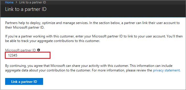 Skärmbild som visar Länk till ett partner-ID.