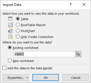 I dialogrutan Importera data är O K markerat.