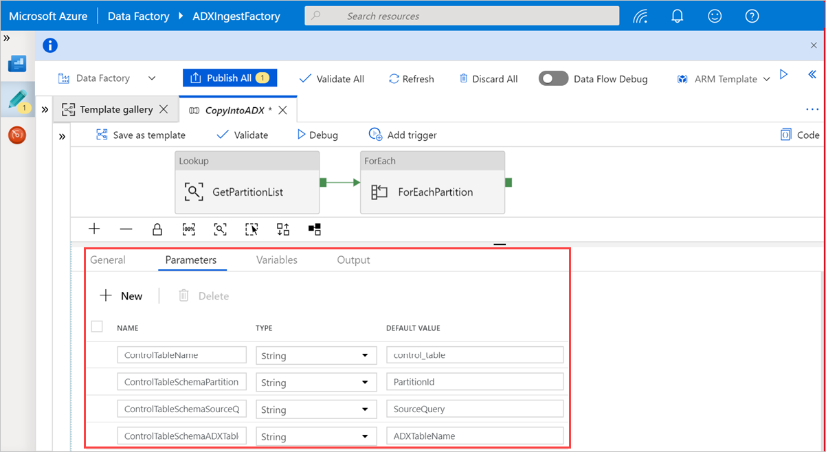 Parametrar för pipeline.