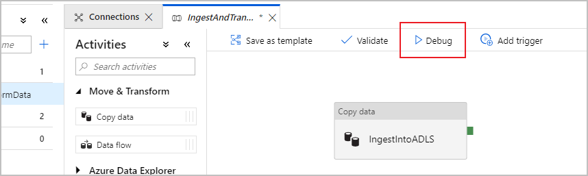 Skärmbild från Azure Portal av felsökningsknappen.