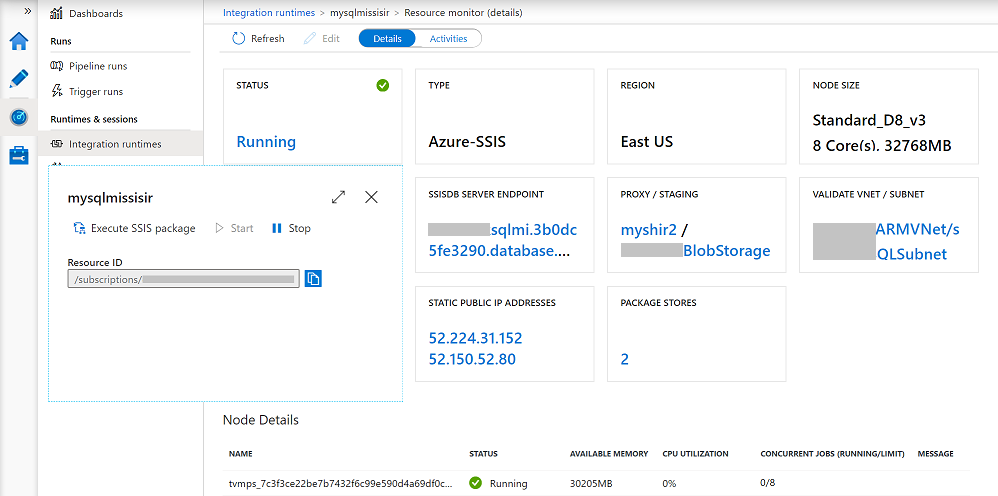 Övervaka din Azure-SSIS IR – STATUS-panel