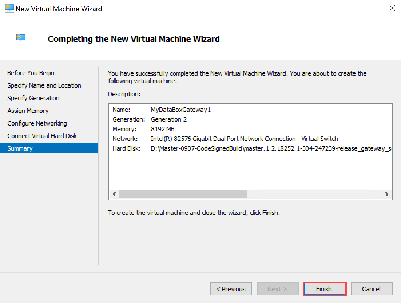 Slutför sidan i guiden Ny virtuell dator