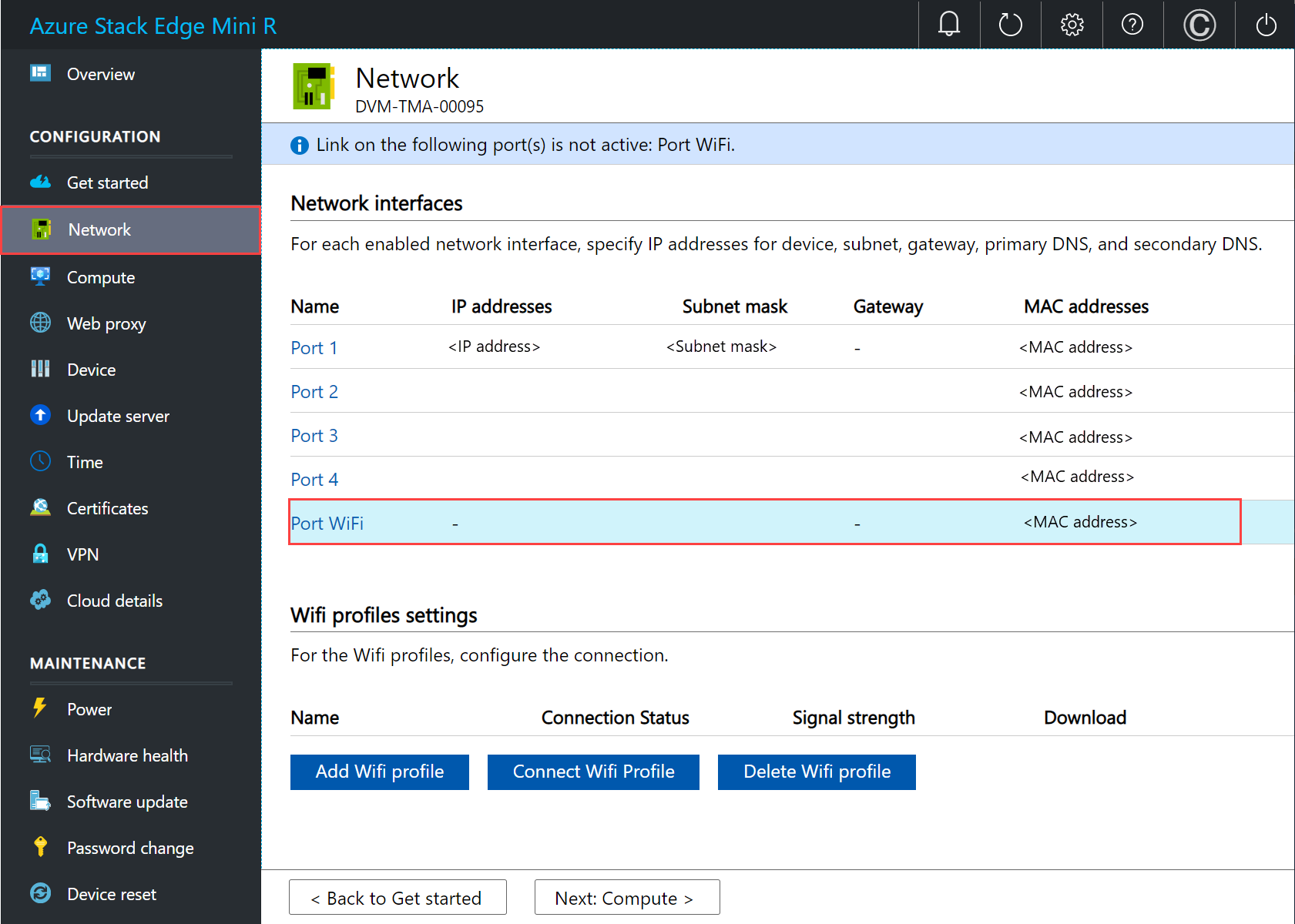 Sidan Nätverksinställningar för lokalt webbgränssnitt 1