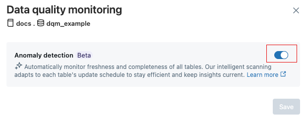 Växla växel i dialogrutan Datakvalitetsövervakning.