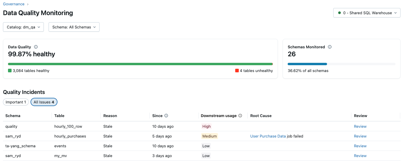 Incidentgränssnitt som visar sammanfattning, viktiga incidenter och alla incidentflikar.