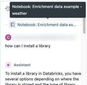 Exempel på en rubrik för en Databricks Assistant-tråd.