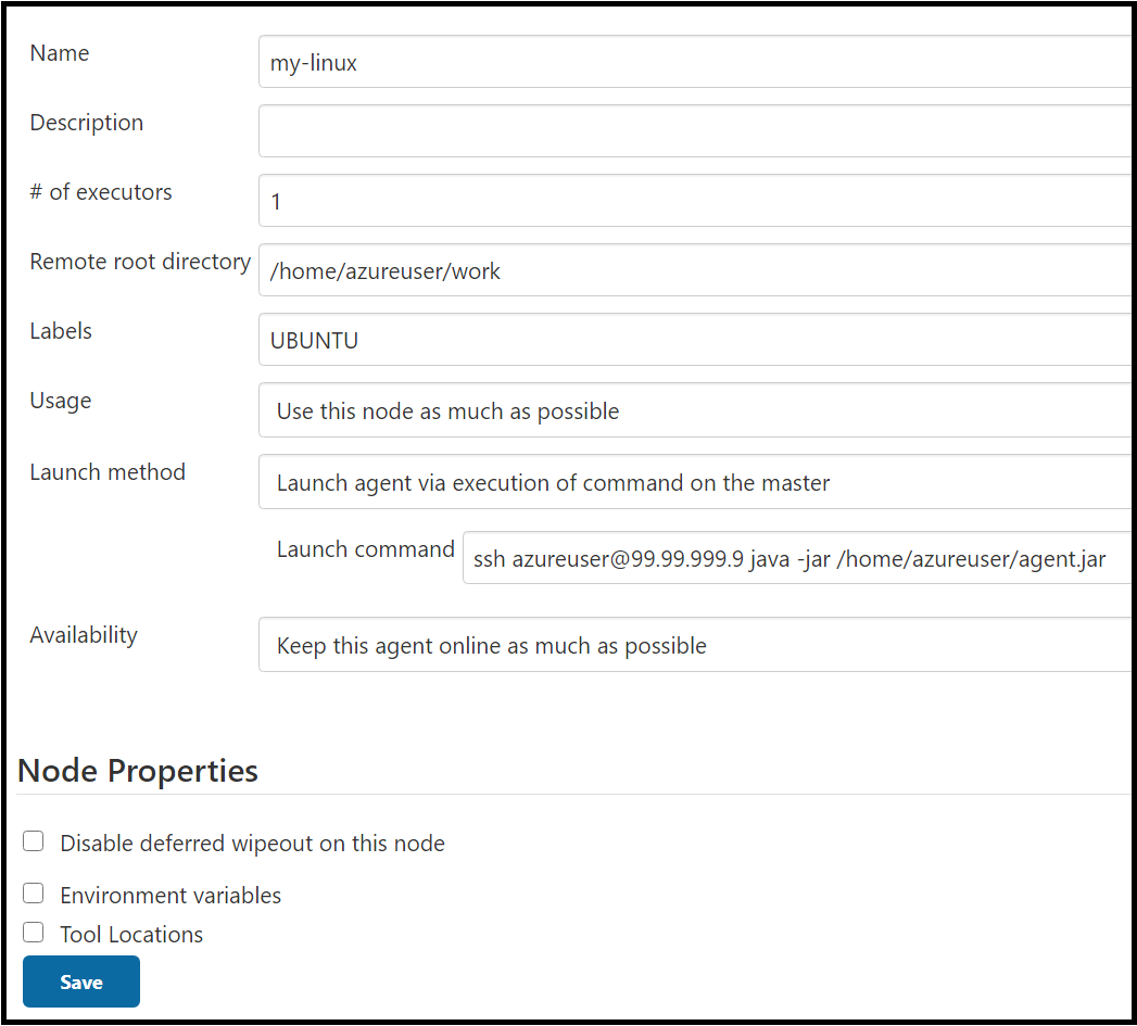 Node configuration example specifying a launch method of Launch agent via execution of command on the master.