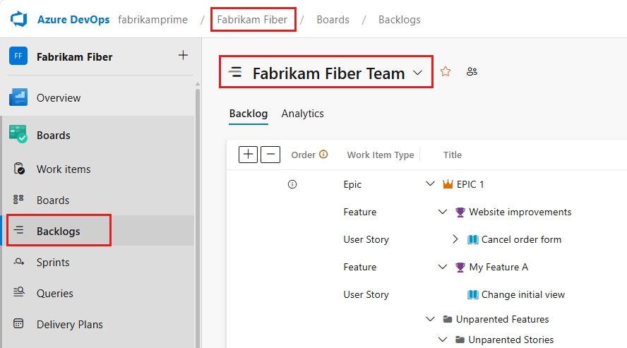 Skärmbild som visar kvarvarande uppgifter för ett valt team.