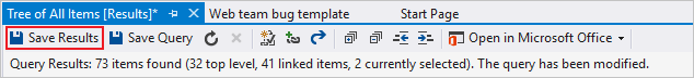 Screenshot som visar hur du sparar ändringar i arbetsobjektet i Visual Studio med Power Tools.