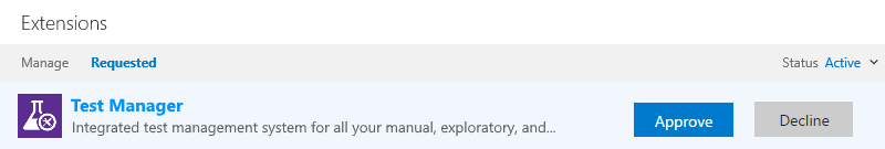 Skärmbild som visar fliken Tillägg, begärda tillägg.