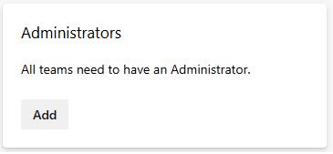 Skärmbild av avsnittet Administratörer i Projektinställningar för Teams.