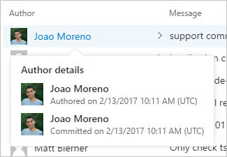Författarinformation för en incheckning