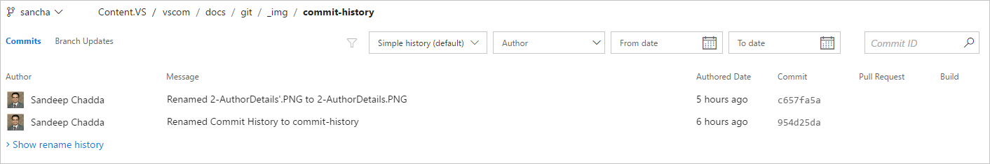 Visa namnbyte av filer eller mapphistorik