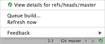 Skärmbild som visar meny för buildstatus.
