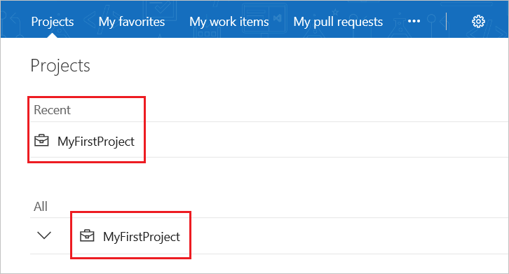 Skärmbild som visar valt projekt.