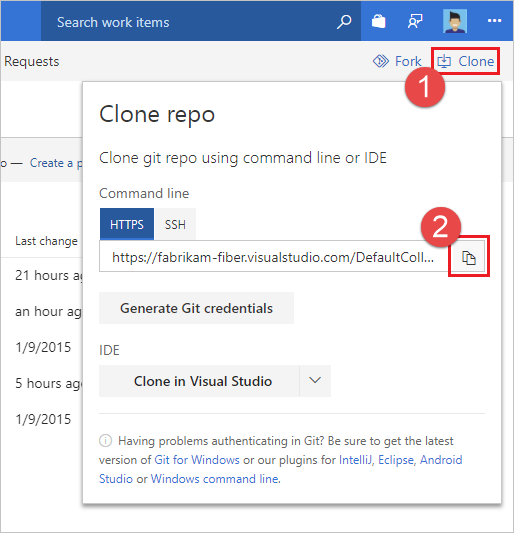 Hitta klonings-URL för din Git-lagringsplats i Azure Repos