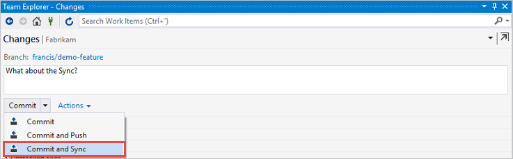 Checka in och synkronisera i Team Explorer