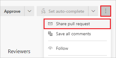 Skärmbild som visar hur du väljer Dela pull-begäran på en P R-översiktssida.