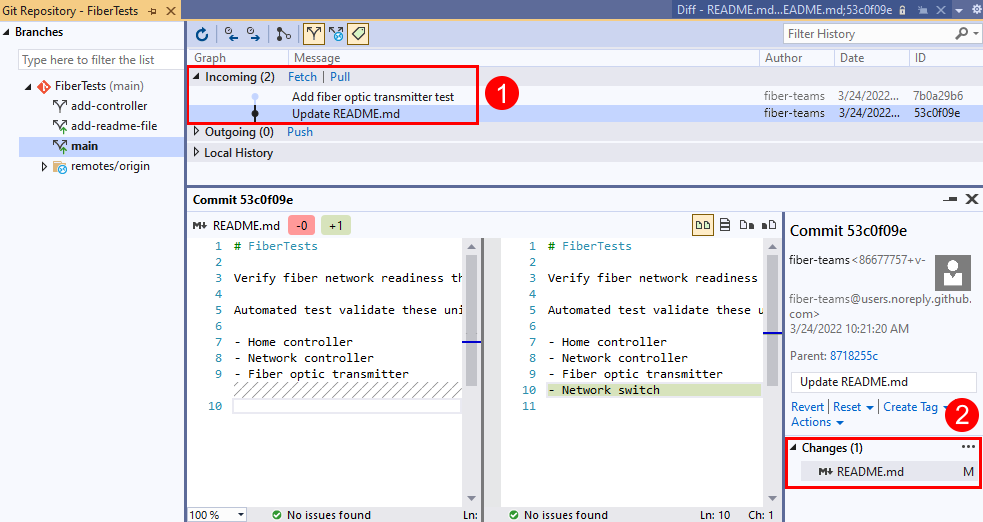 Skärmbild av Git-lagringsplatsmenyn i Visual Studio 2019.
