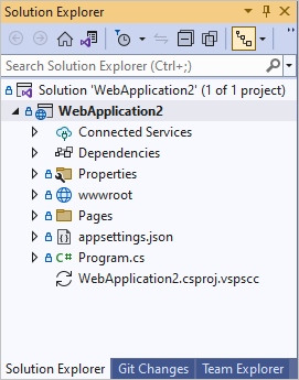 Skärmbild av ett nytt kodprojekt i Solution Explorer