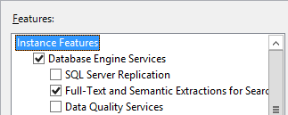 Skärmbild av SQL Server-funktioner.