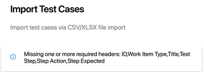 Skärmbild av dialogrutan för fel vid import av testfall.